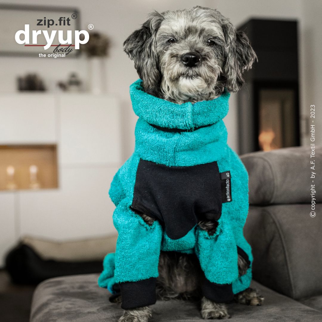 Actionfactory Dryup Body Zip.fit Hundebademantel mit Beinen Mini Petrol