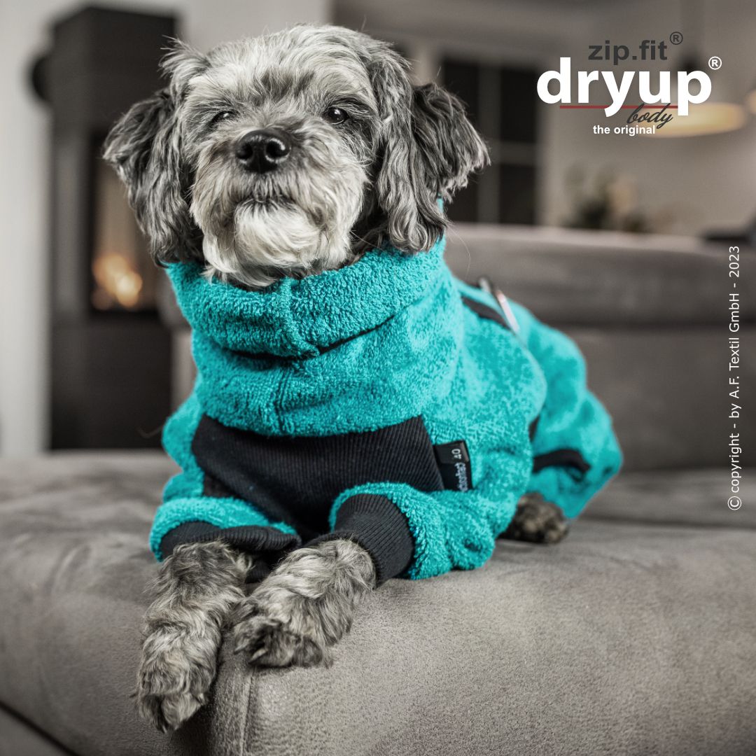 Actionfactory Dryup Body Zip.fit Hundebademantel mit Beinen Mini Petrol