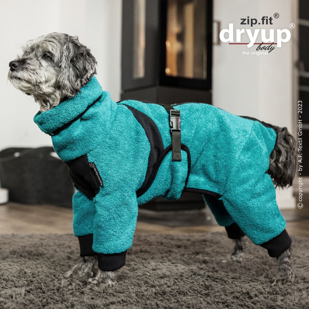 Actionfactory Dryup Body Zip.fit Hundebademantel mit Beinen Mini Petrol