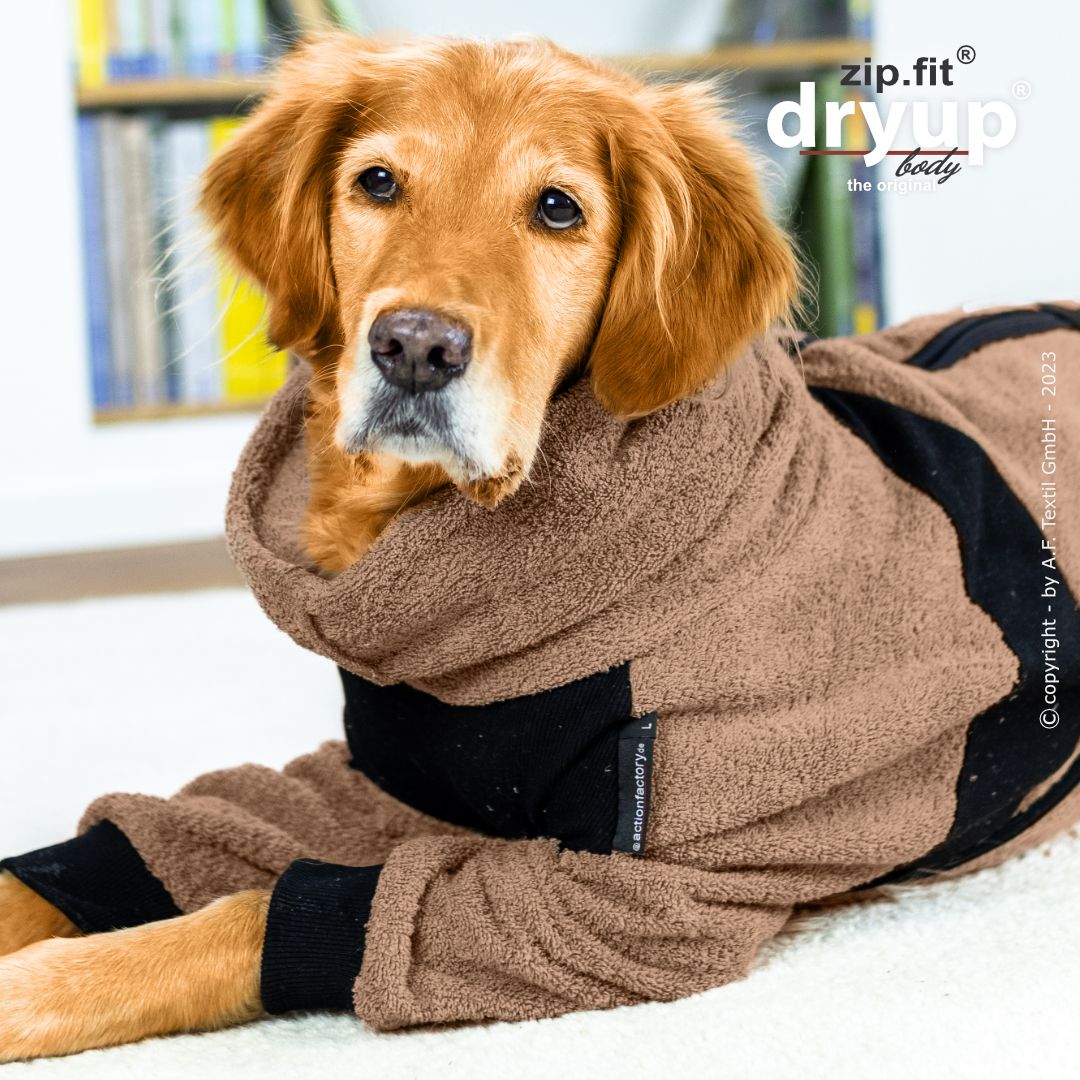 Actionfactory Dryup Body Zip.fit_Hundebademantel mit Beinen Coffe