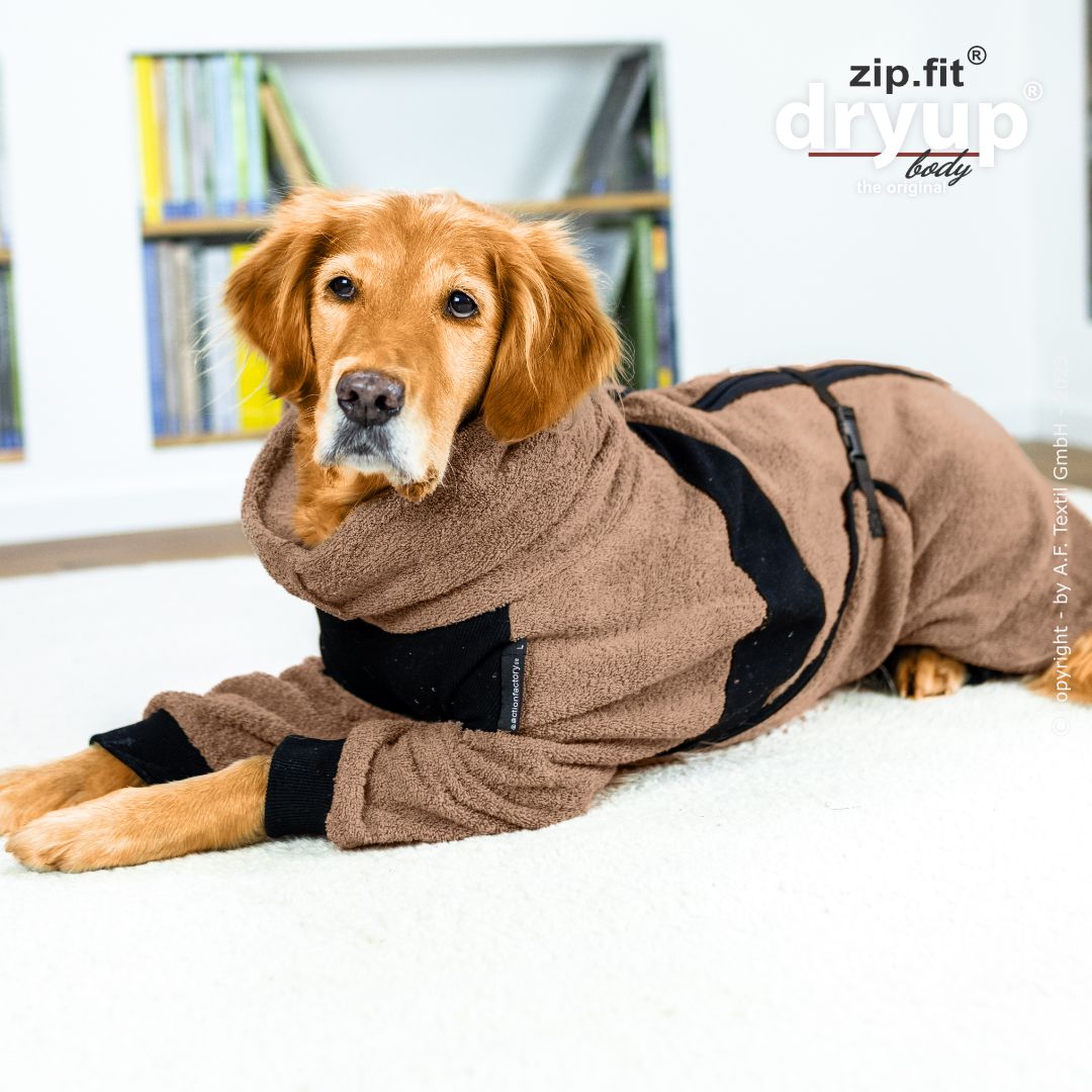 Actionfactory Dryup Body Zip.fit_Hundebademantel mit Beinen Coffe