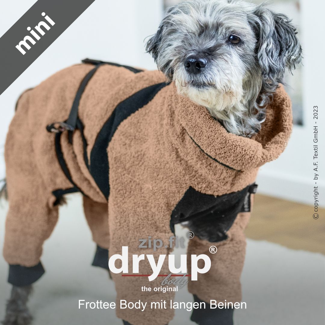 Actionfactory Dryup Body Zip.fit Hundebademantel mit Beinen Mini Coffee