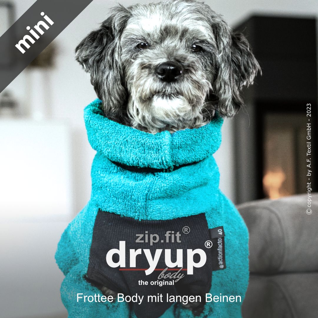 Actionfactory Dryup Body Zip.fit Hundebademantel mit Beinen Mini Petrol