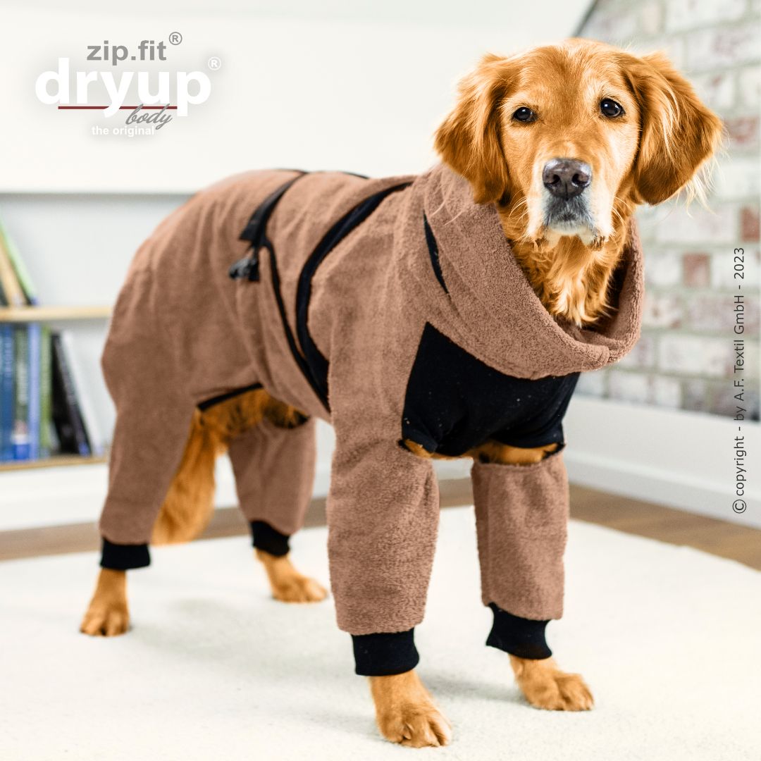 Actionfactory Dryup Body Zip.fit_Hundebademantel mit Beinen Coffe