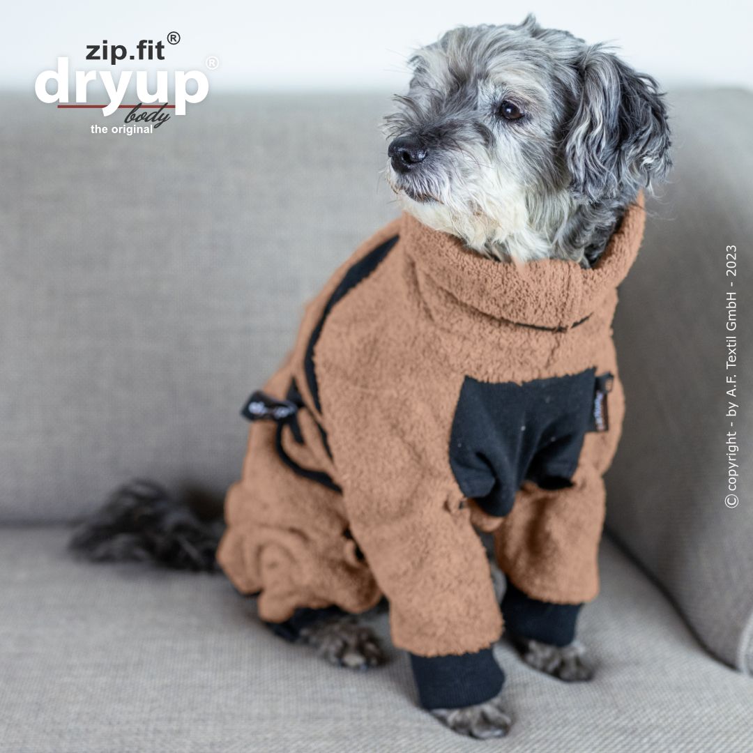 Actionfactory Dryup Body Zip.fit Hundebademantel mit Beinen Mini Coffee
