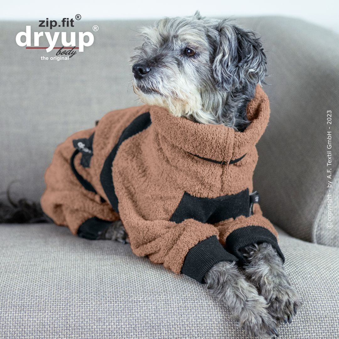 Actionfactory Dryup Body Zip.fit Hundebademantel mit Beinen Mini Coffee