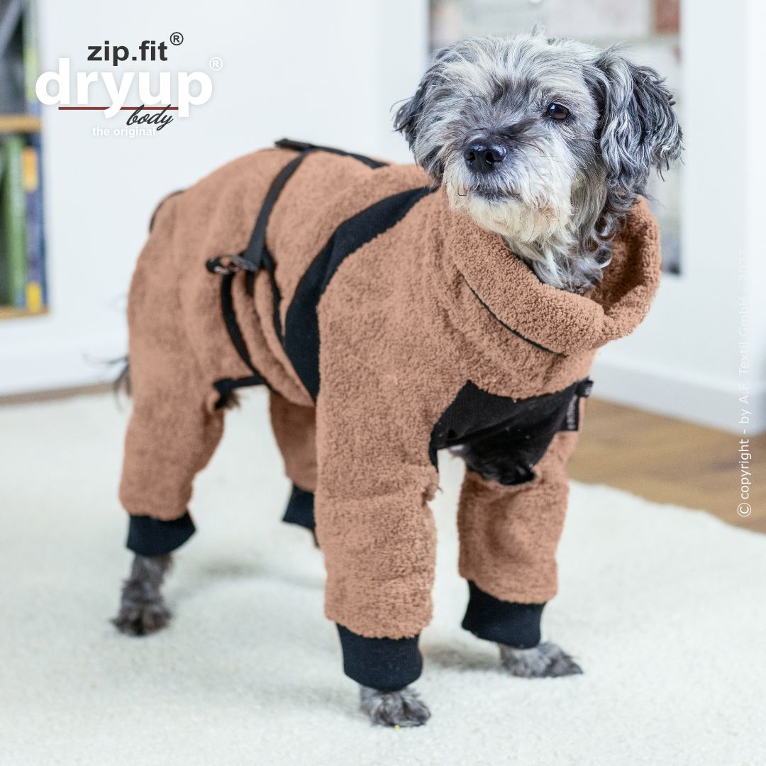 Actionfactory Dryup Body Zip.fit Hundebademantel mit Beinen Mini Coffee